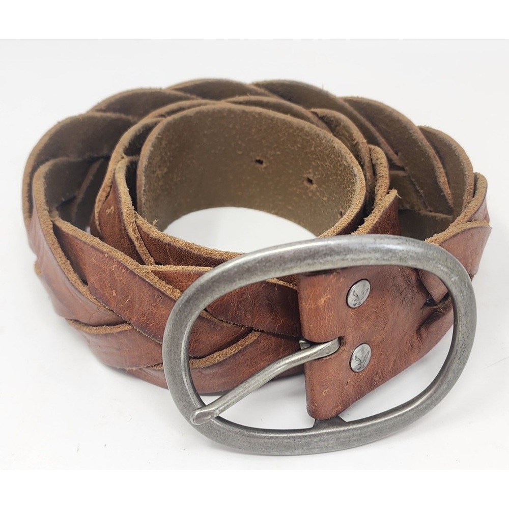 Vintage American Eagle Outfitters Leather Brown Belt Women's S Braided Y2K